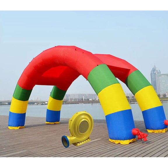 INTSUPERMAI Inflatable Rainbow Twin Arches Advertising Wedding Arch Double Stander 26*13ft with Free Blower