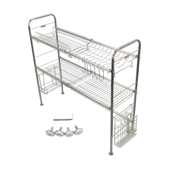 INTSUPERMAI Kitchen Rack Storage Rack Double-Layer Sink Drain Rack Stainless Steel Silver