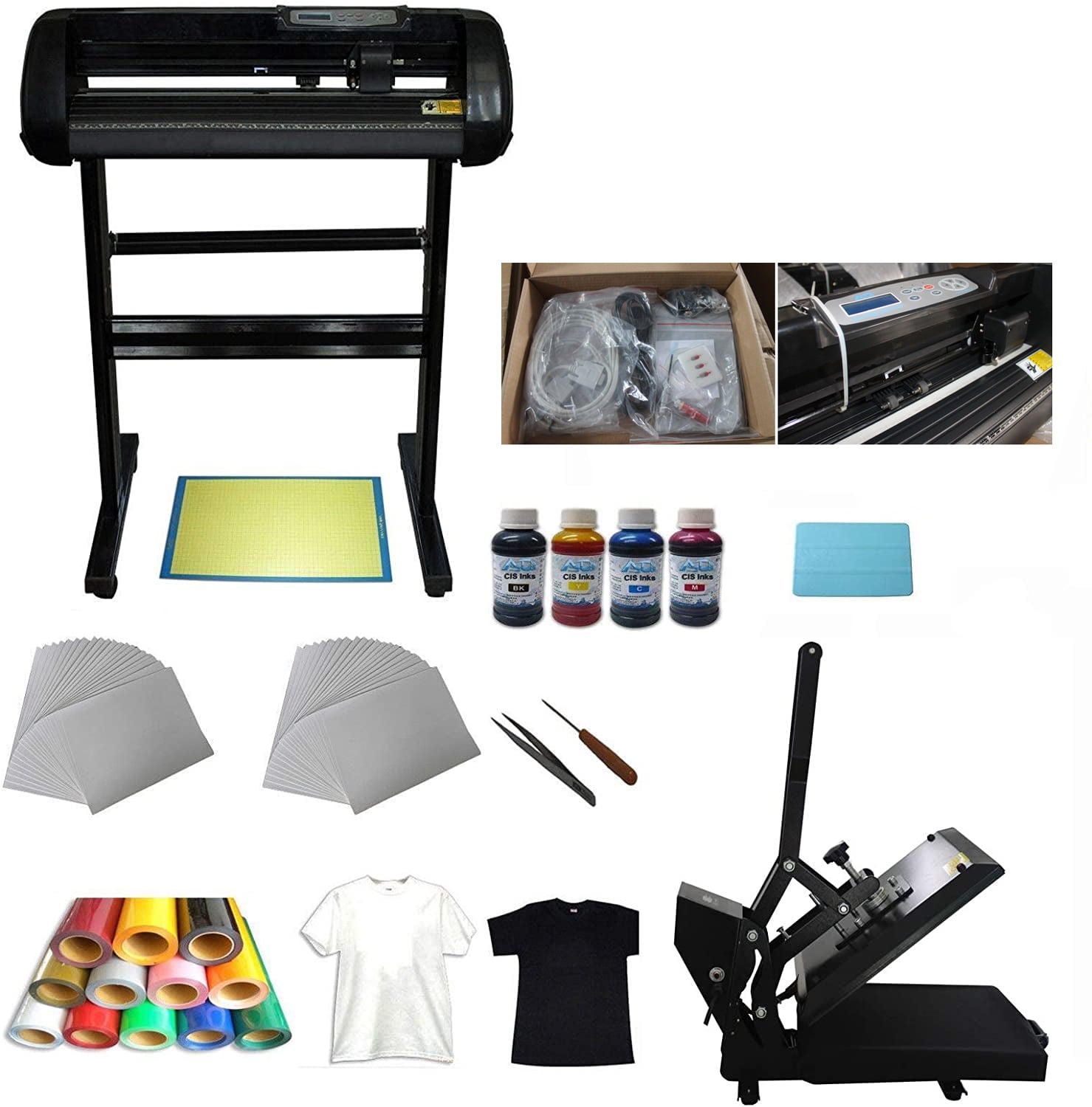 INTSUPERMAI Manual 15x15inch Flat Heat Press Machine 34inch Vinyl PU Cutting Plotter Ink Vinyl Sublimation Heat Press Kit