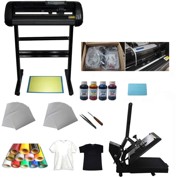 INTSUPERMAI Manual 15x15inch Flat Heat Press Machine 34inch Vinyl PU Cutting Plotter Ink Vinyl Sublimation Heat Press Kit