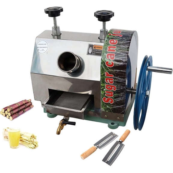 INTSUPERMAI Manual Sugar Cane Juicer Commercial Sugarcane Press Extractor Squeezer with Max 330lb/h Output 2 Knives Stainless Steel Shell Juice Extractor Crusher for Sugarcane