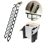 INTSUPERMAI Narrow Wall Mounted Folding Ladder Loft Stair 12 Steps Magnesium Alloy Black and White