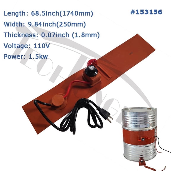 INTSUPERMAI Oil Tank Drum Barrel Band Heater Rubber Silicone Heating Blanket 9.84 X 68.5In Temperature Control