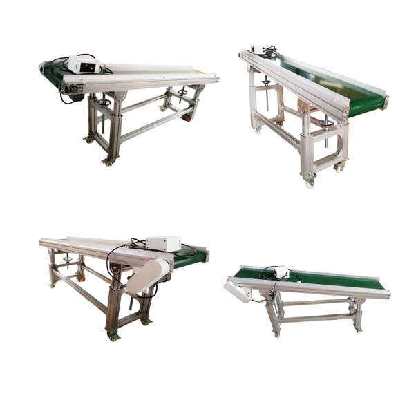 INTSUPERMAI PVC Belt Conveyor Inclined Wall with Double Guardrail Green 70.8"*11.8" Adjustable Speed Packaging Machine