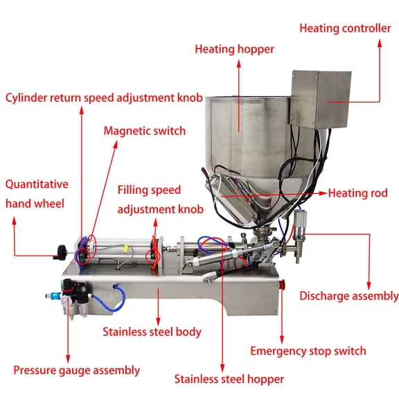 INTSUPERMAI Pneumatic Paste Liquid Heating Filling Machine Piston Filler Pack Seal Machine Stainless Steel 50-500ml