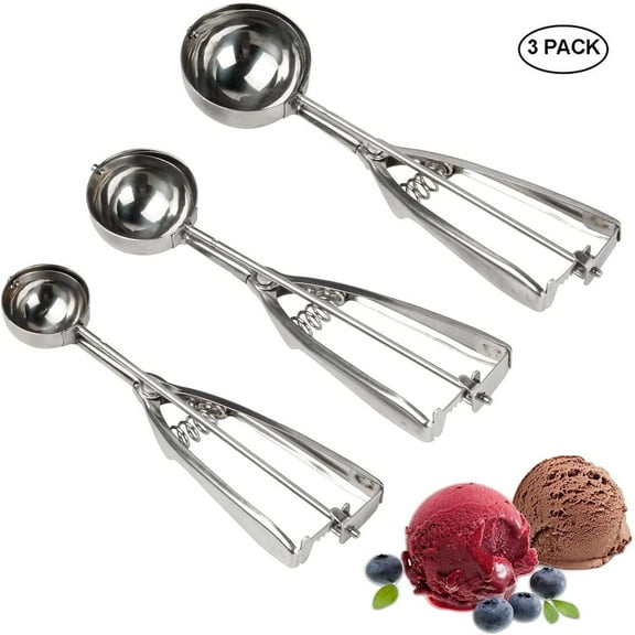 Vruelia Set of 3 ice cream scoops/cookie scoops in varying sizes: small (8.27 inches/4cm), medium (8.66 inches/5cm), and large (9 inches/6cm)