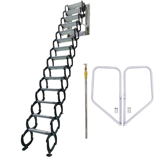 INTSUPERMAI 14-Step Wall Mounted Loft Ladder, Folding Attic Extension ...