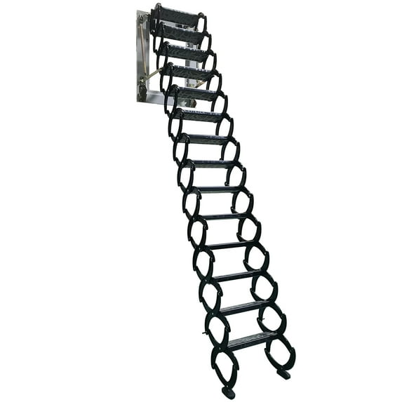 INTSUPERMAI Wall Mounted Folding Loft Ladder Stairs Black 14 Steps Magnesium Alloy