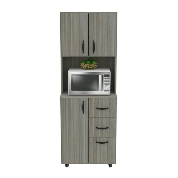 INVAL 3-Drawer 4-Shelf Kitchen/Microwave Storage Cabinet  in Gray Smoke Oak