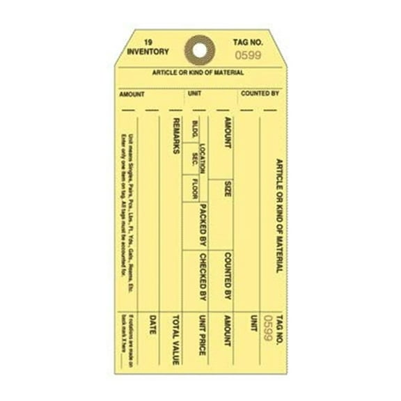 INVENTORY TAGS, 1-Part , 3-1/8" x 6-1/4", Box of 1000, Sequentially Numbered 18000 - 18999