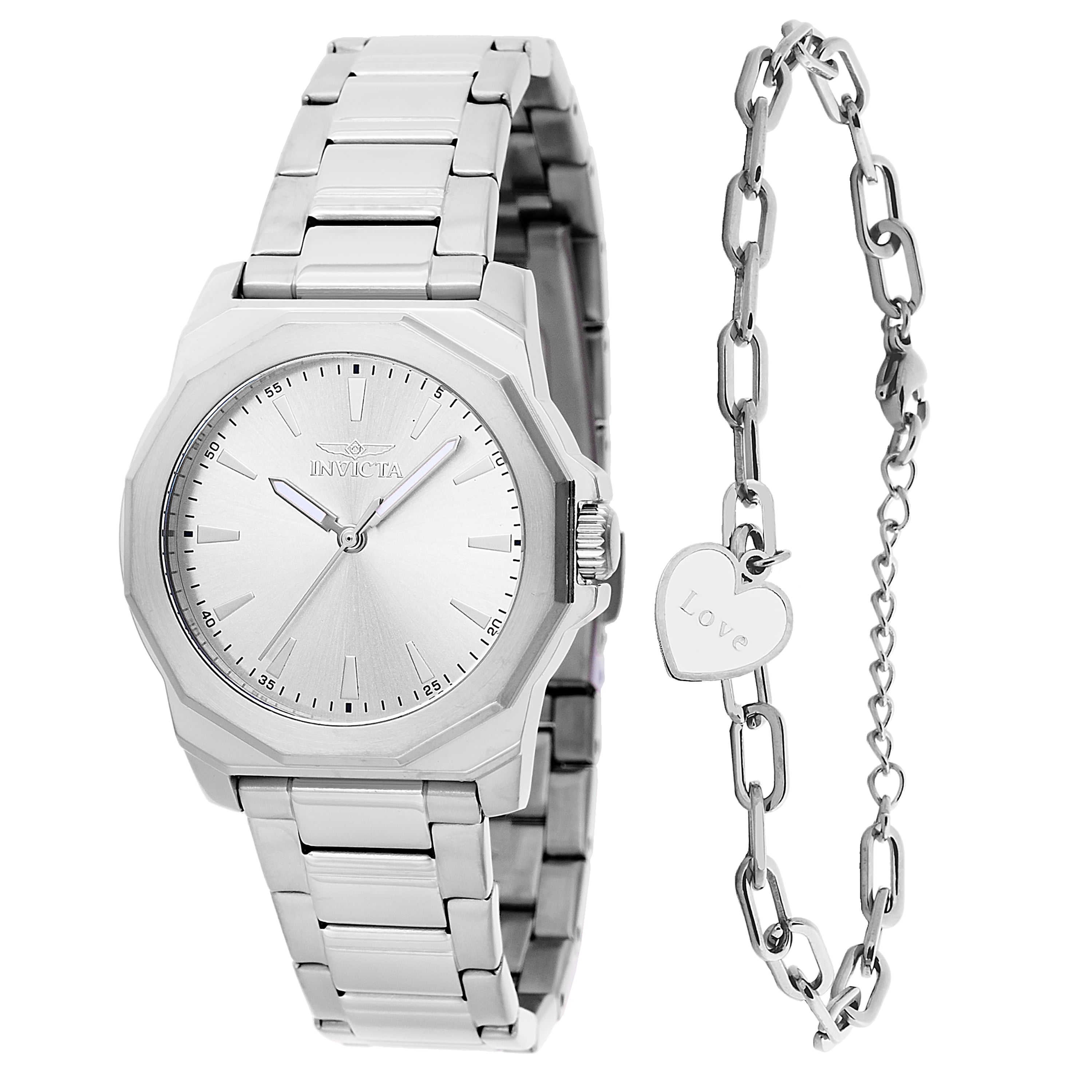 INVICTA 48577 Set with Speedway Ladies Watch 34mm Stainless Steel case and Silver Dial and Silver bracelet