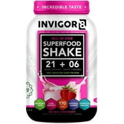 INVIGOR8 Superfood Protein Shake Gluten-Free and Non GMO Meal Replacement Shake with Probiotics and Omega 3 (645 Grams) (Natural Strawberry)