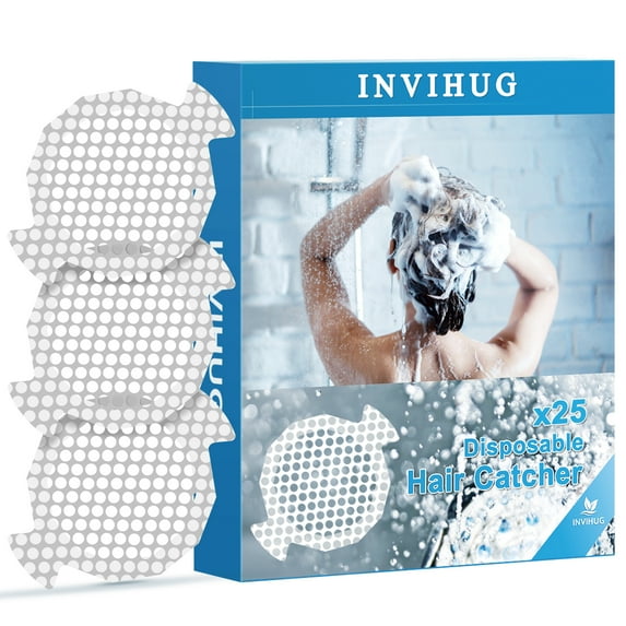INVIHUG Disposable Shower Drain Hair Catcher Mesh Stickers, 25 Pack, Hair Catchers for Shower