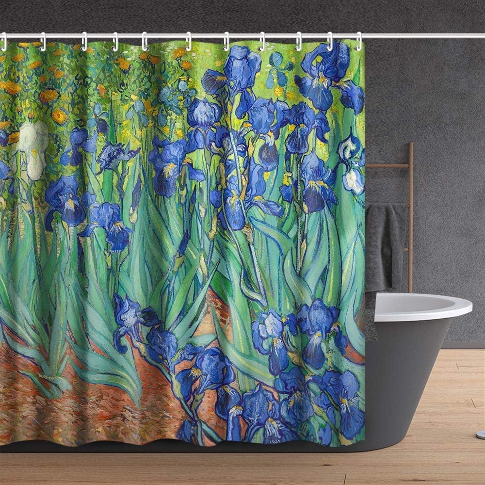 INVIN ART Bathroom Shower Curtain Set with Hooks, Irises by Vincent Van
