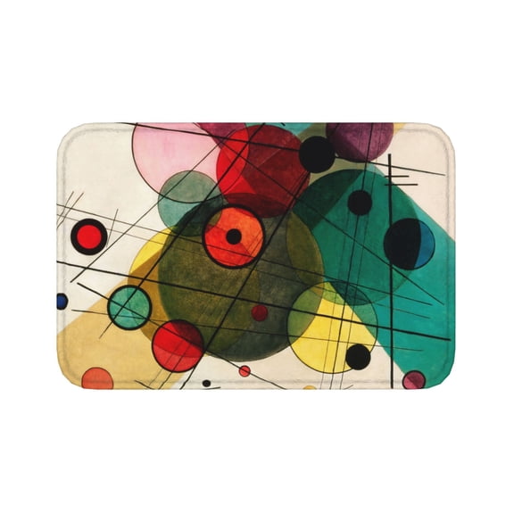 INVIN ART Famous Painting Bath Mat-Kandinsky Circles in a Circle, Flannel Front Door Mat Anti-Slip Home Decor Rug for Entrance, Kitchen, Mud Room, Bedroom, 20"x32"