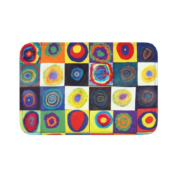 INVIN ART Famous Painting Bath Mat-Kandinsky Squares with Concentric Circles-2, Flannel Front Door Mat Anti-Slip Home Decor Rug for Entrance, Kitchen, Mud Room, Bedroom, 24"x36"