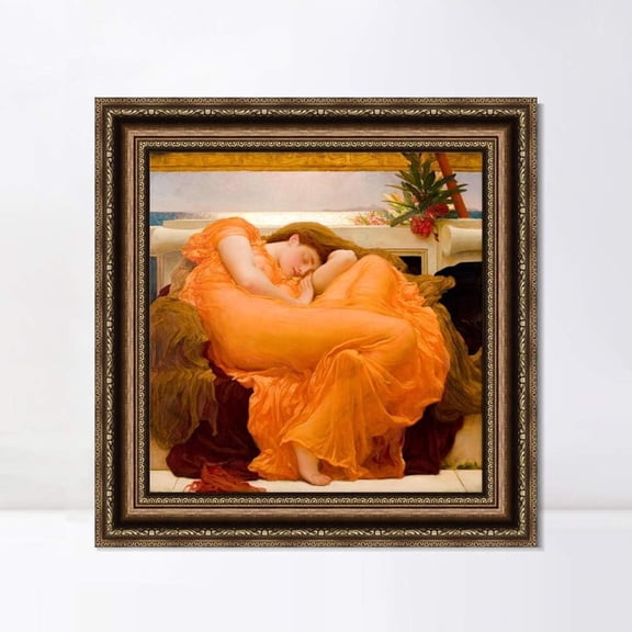 INVIN ART Framed Canvas Giclee Print Flaming June by Frederick Leighton Wall Art Living Room,28"x28"