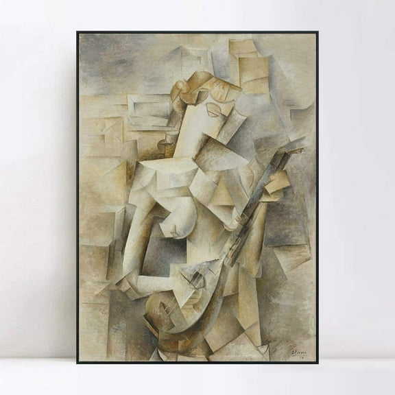 INVIN ART Framed Canvas Giclee Print Girl with A Mandolin by Picasso Wall Art Living Room, 24" X 32"