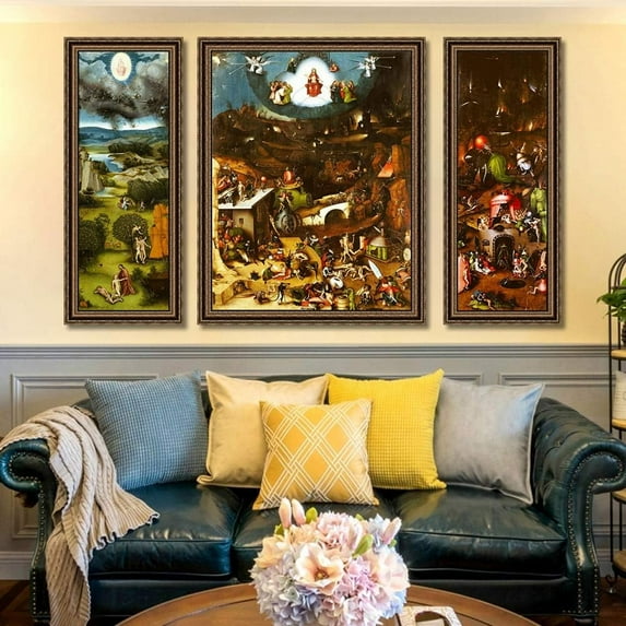 INVIN ART Framed Canvas Print Last Judgement by Hieronymus Bosch Vintage Wall Art, 14"x32"x2pcs, 24"x32"x1pc