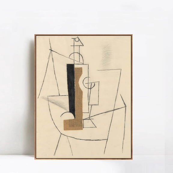 INVIN ART Framed Canvas Print Bottle and Wine Glass on a Table by Pablo Picasso Modern Wall Art Home Decor, 24"x32"