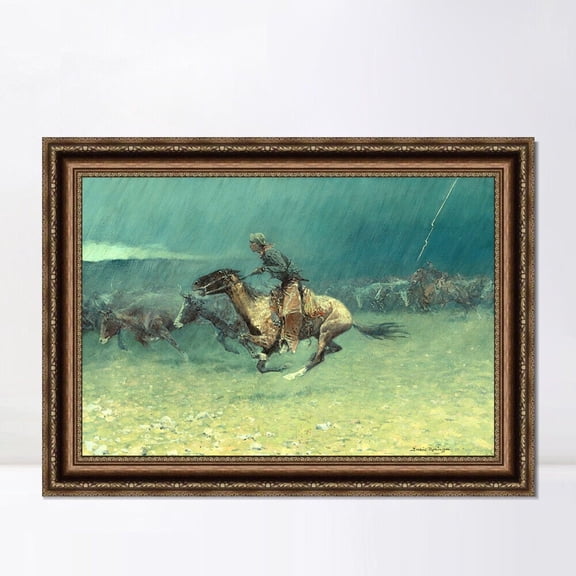 INVIN ART Framed Canvas Print The Stampede by Frederic Remington Vintage Wall Art Living Room,24"x32"
