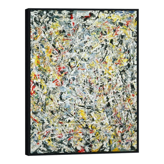 INVIN ART Framed Canvas Print White Light by Pollock Print Modern Artwork Living Room, 28"x40"