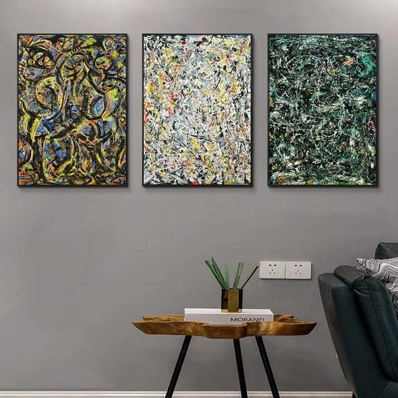 INVIN ART Framed Canvas Print 3 Pieces by Jackson Pollock Abstract Wall Art Home Decor, 24"x32"Each Piece
