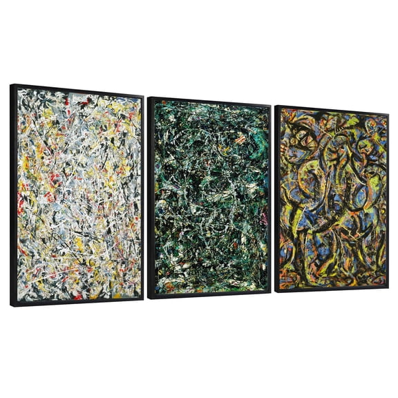 INVIN ART Framed Canvas Print 3 Pieces by Jackson Pollock Abstract Wall Art Home Decor, 24"x32"Each Piece