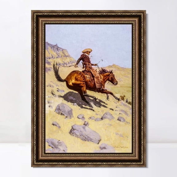 INVIN ART Framed Canvas Print The Cowboy, 1902 by Frederic Remington Wall Art Painting Living Room