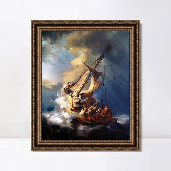 INVIN ART Framed Giclee Print The Storm on The Sea of Galilee by Harmenszoon Van Rijn, 26"x32"