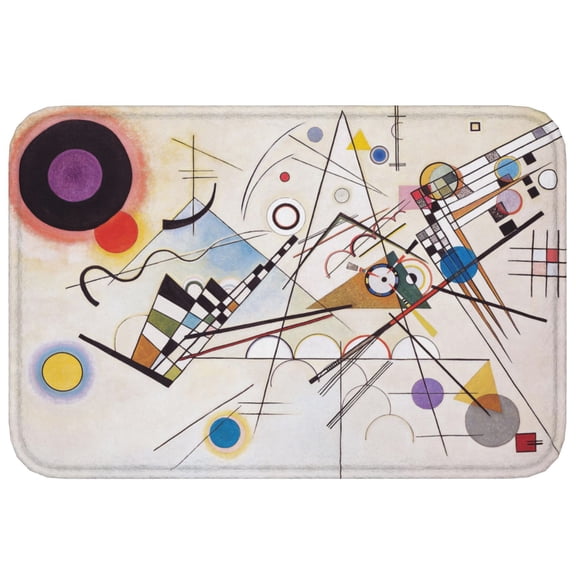 INVIN ART Front Door Mat, Famous Painting Bathroom Rug Home Decor-Composition VIII by Wassily Kandinsky, Flannel Welcome Mat Anti-Slip Entryway Rug for Entrance, Kitchen, Mud Room,Bedroom, 20"x32"