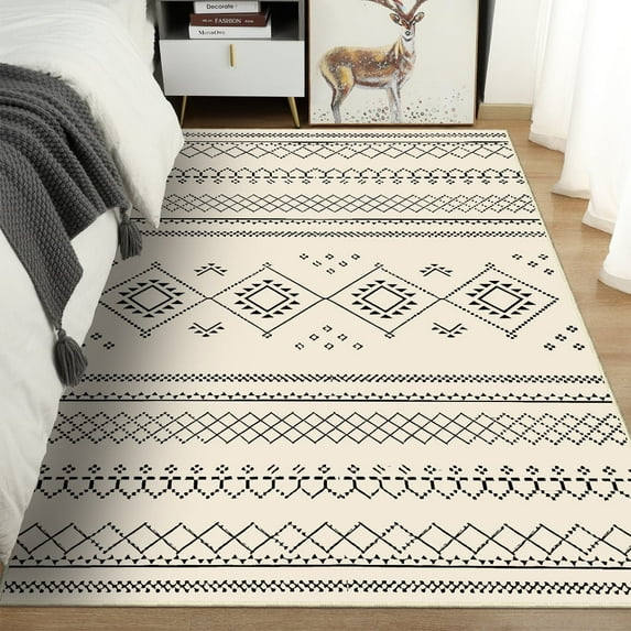 INVIN ART Machine Washable 5x7 Non-Slip Area Rug, Stain-Resistant Pet Friendly Carpet, Boho Moroccan Farmhouse Low-Pile Floor Mat for Living Room, Bedroom, Home Office