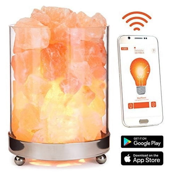 INVITING HOMES Natural Himalayan Salt Lamp in Clear Glass Holder with Optional Stainless Steel Base & Optional WiFi , Dimmable Switch, 6ft UL-Listed Cord, and 15-Watt Light Bulb