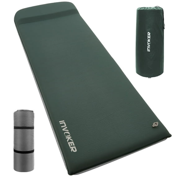 INVOKER Self Inflating Camping Sleeping Pad, 2" Thick Memory Foam Camping Mat Air Mattress Fast Inflating with Pillow for Tent, Car, Traveling, Green
