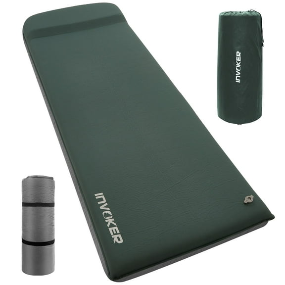INVOKER Self Inflating Camping Sleeping Pad, 3.15" Ultra-Thick Memory Foam Fast Inflating Camping Mat Air Mattress with Pillow for Tent, Car, Traveling, Green