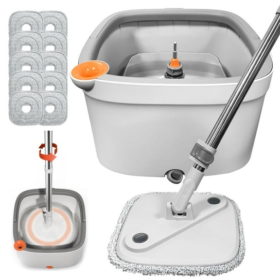 INWEJIA 10-Pack Spin Mop and Bucket Set with Self-Separation System