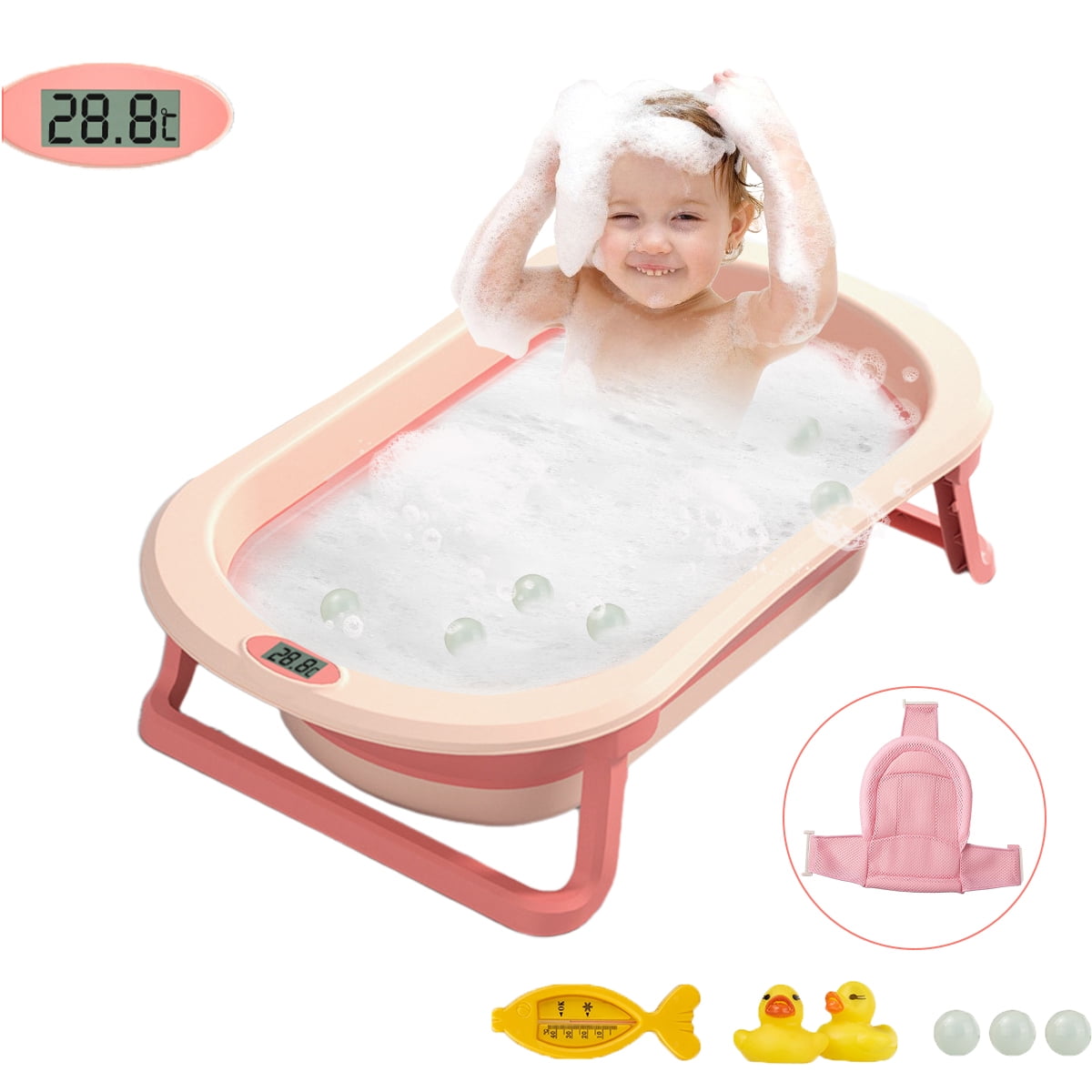 INXTAINER Foldable Baby Bathtub, Infant Shower Sink, Portable Baby Bath