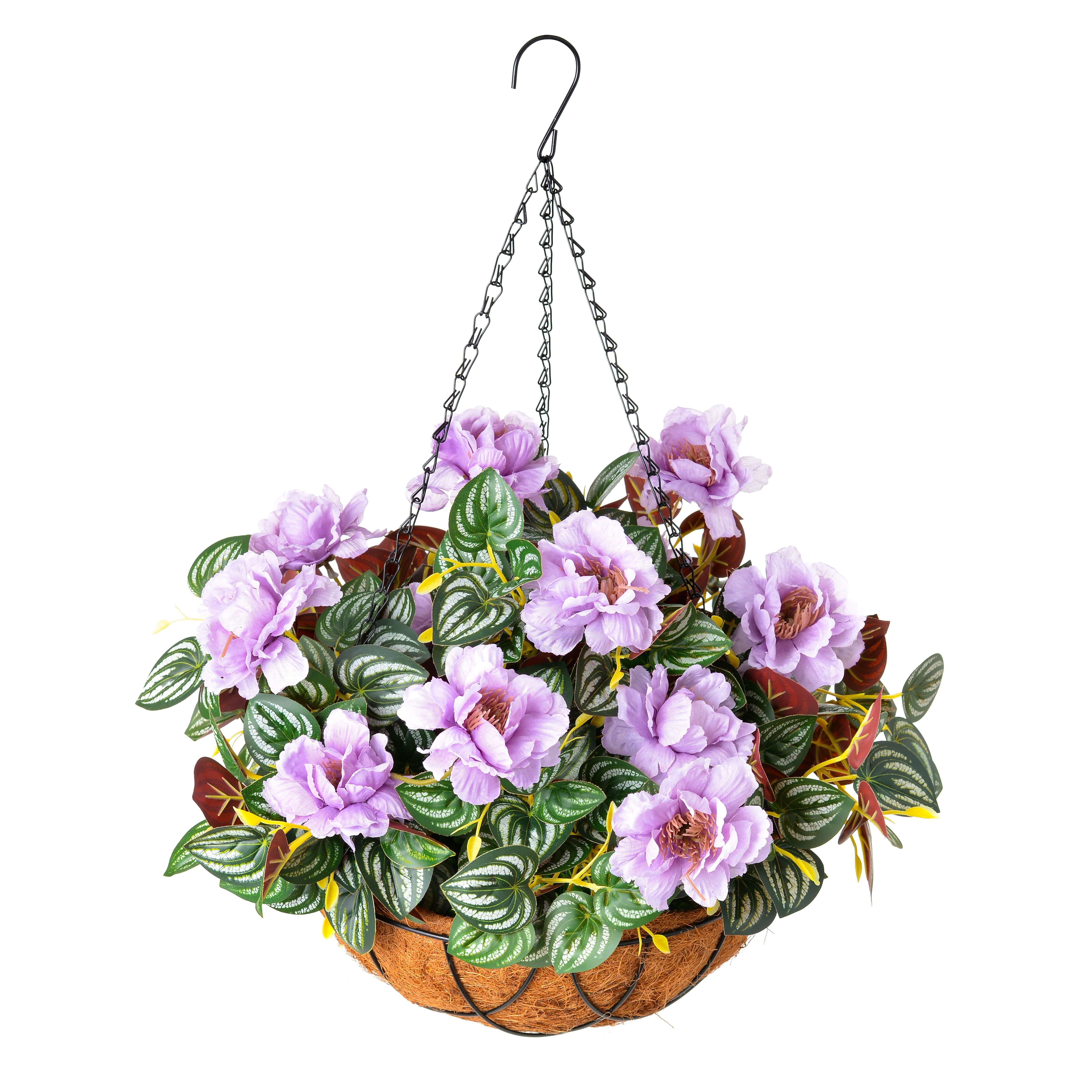 INXUGAO Purple Artificial Silk Gardenia Flowers in 12 inch Coco Lining Hanging Baskets