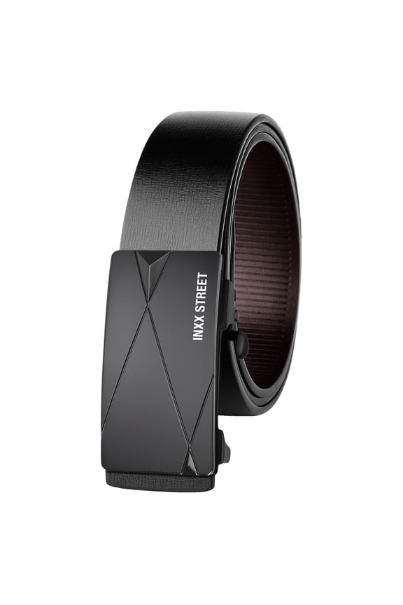 STREET Men's Black Two-Layer Cowhide Leather Belt with Metal Automatic Buckle, Business Casual Versatile Style, Suitable for Daily Commute and Formal Occasions, Cloth Size 35-37