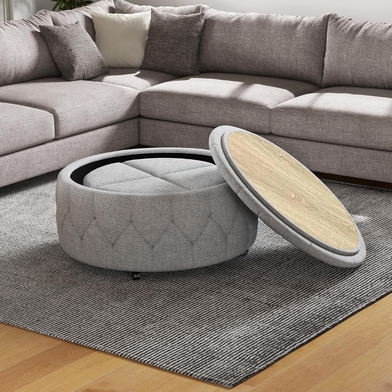 INZOY 36" Wide Storage Ottoman Large with 4 Wheels,Tufted Round Rolling ...