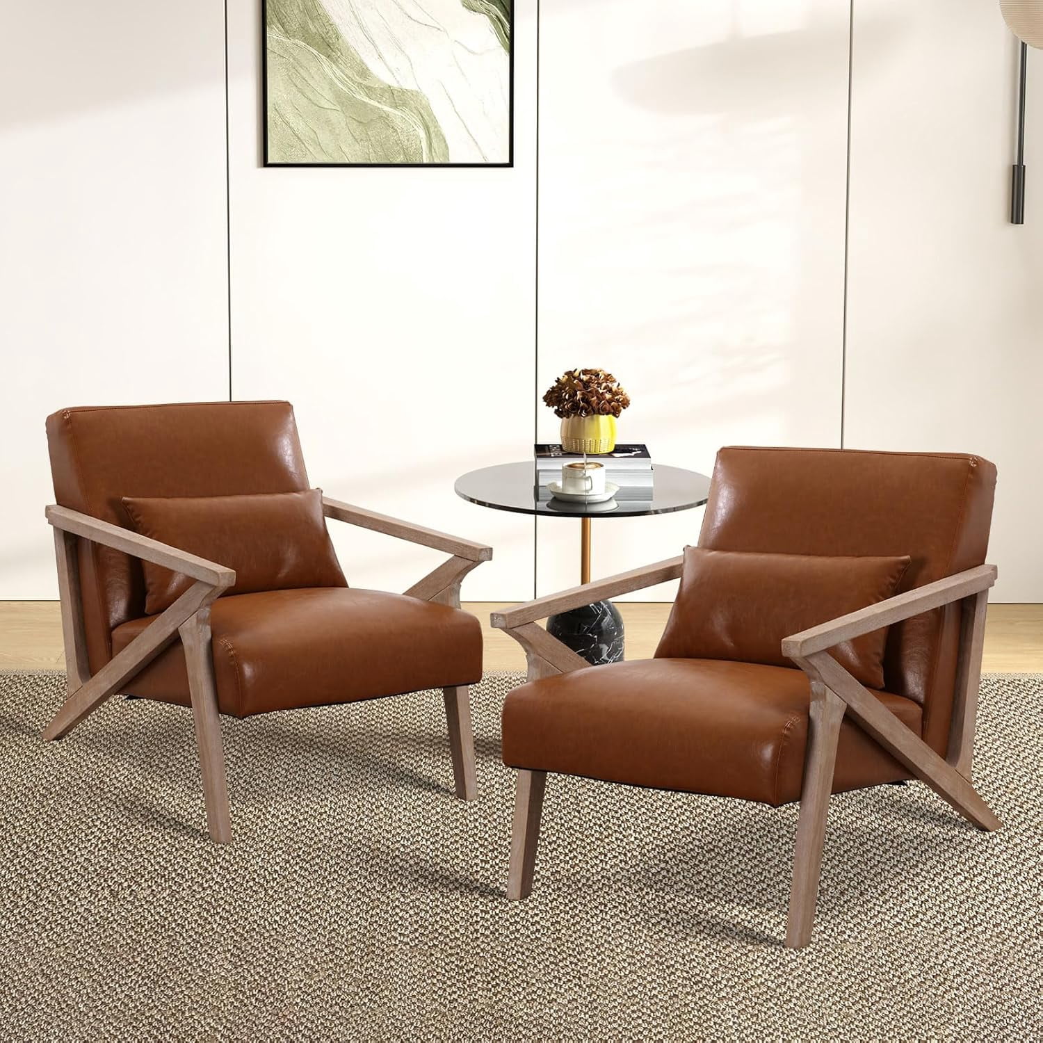 Midcentury Inzoy Mid Century With Wood Frame Pu Modern Accent Chair