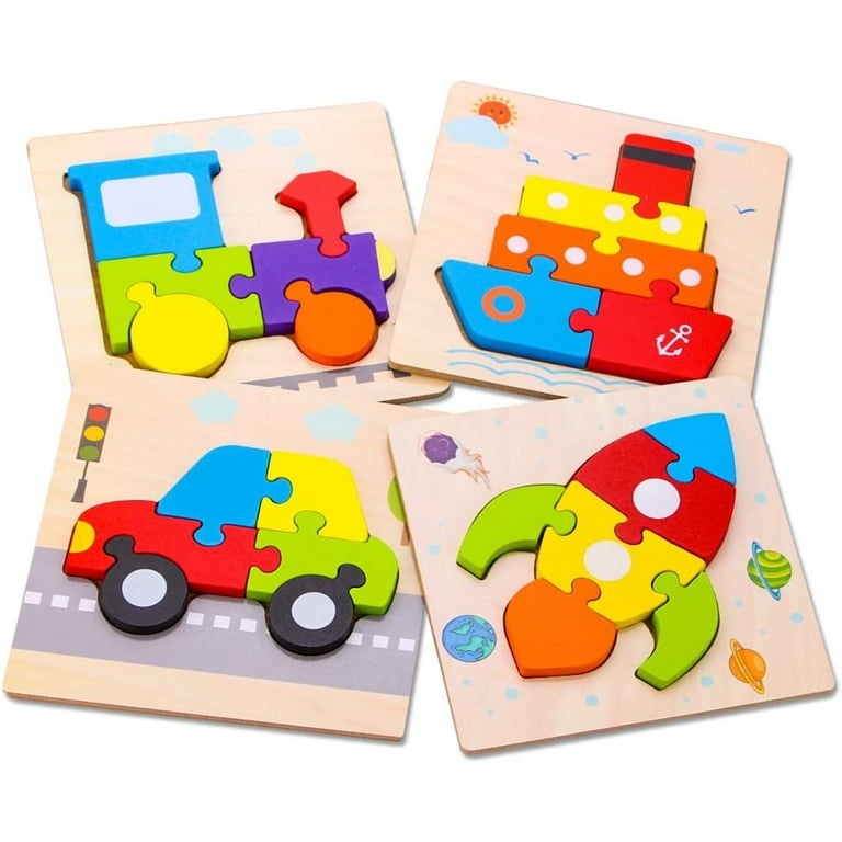 INvench 4Pack Wooden Vehicle Puzzles for Toddlers 1 3 Years Montessori Developmental Toy Walmart