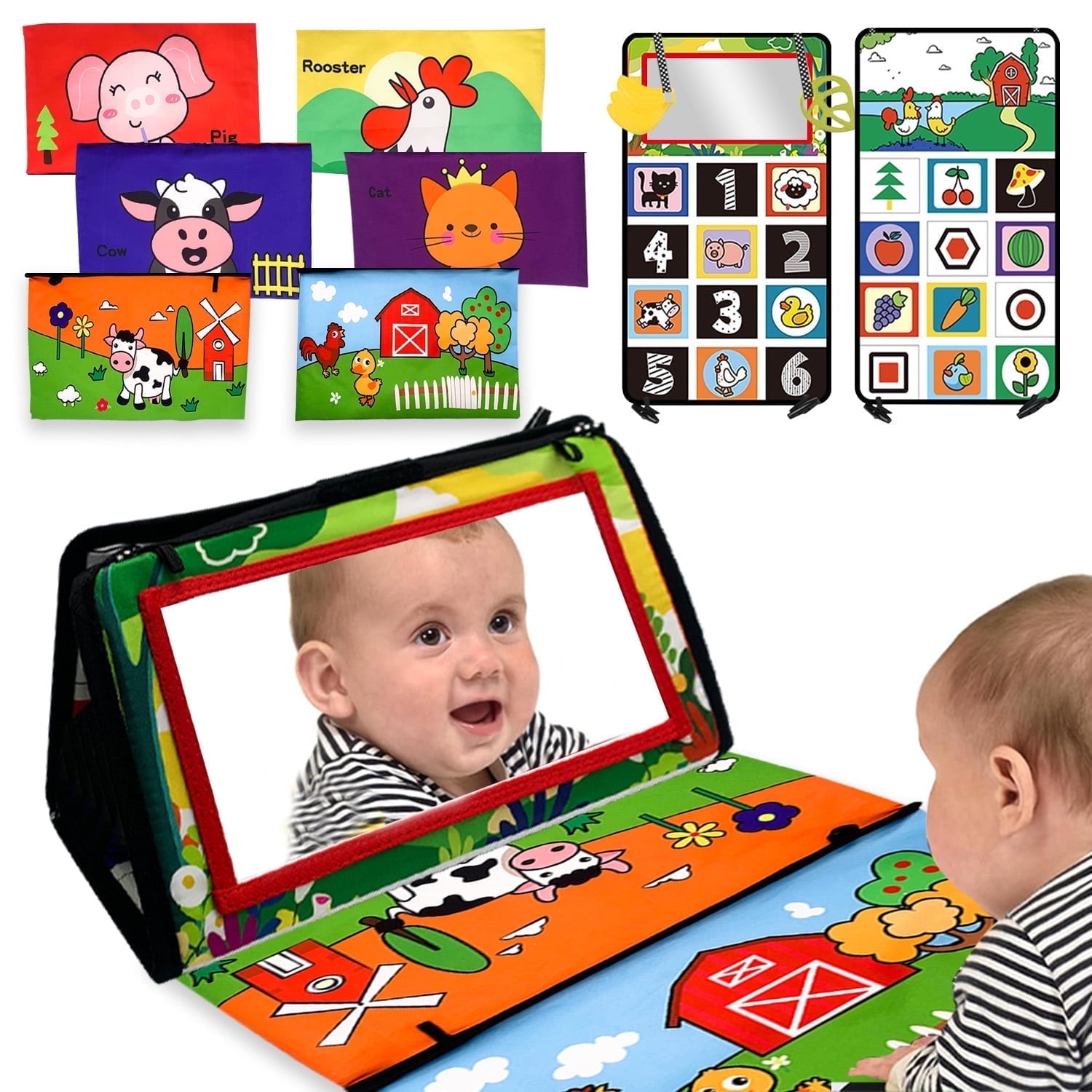 Baby Essentials Toys 3-6 Months, Tummy Play Time Mirror with Teether Toy for Newborn Baby Christmas Gifts