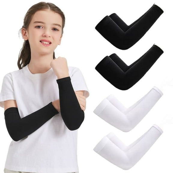 IOFLIGGA 4 Pairs Arm Sleeves for Kids,UV Sun Protection Cooling Arm Sleeves for Youth Boys Girls Toddler,Sports,Running,Baseball,Gaming