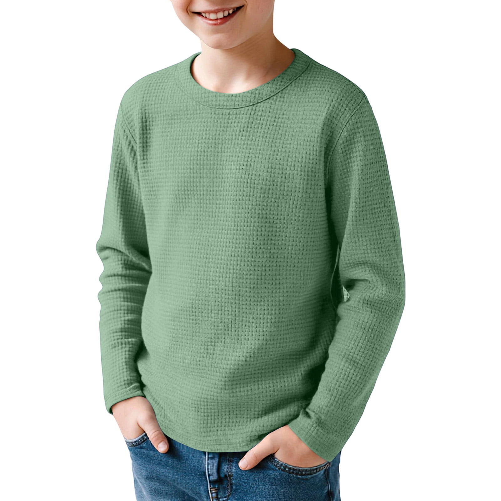 IOFYNRA Boys Waffle Shirts Kid Long Sleeve Warm Tops Thermal Knit Crew ...
