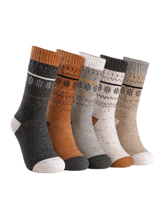Womens Cotton Wool Blend Mid Calf Socks Fair Isle Speckled Knit Snowflake Pattern Autumn Winter Casual Crew Socks,Multicolor