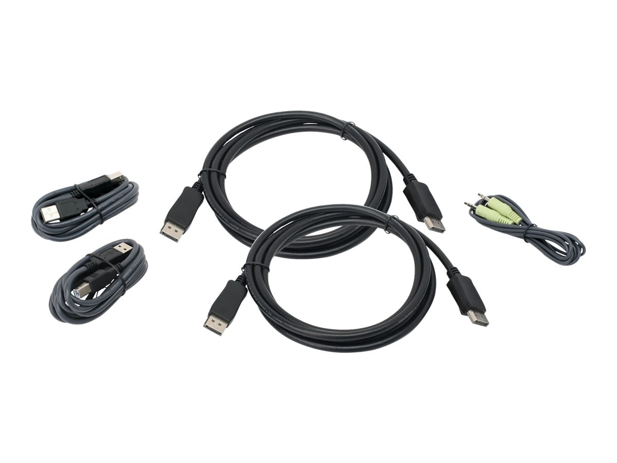 IOGEAR 6 Ft. Dual View DisplayPort, USB KVM Cable Kit with Audio (TAA) - 6 ft DisplayPort/Mini-phone/USB KVM Cable for KVM Switch, Desktop Computer, Notebook, Monitor, Keyboard, Mouse, Speaker - Fi...