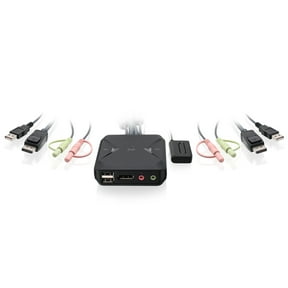 IOGEAR KVM 2-Port USB DisplayPort Cable Switch - 4K 30Hz - Remote Switch Button - Plug n Play - USB Expandable W/ USB Hub - 7.1 HD Audio - Mac/Win - GCS52DP