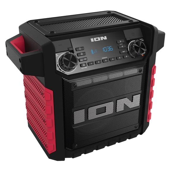 ION 22-Watt-RMS Tailgater Classic Portable Bluetooth Rechargeable Speaker with Link 2, FM, Light, IPX5, up to 15 Hours Play Time, Black/Red, TLGTRCLASRDXUS