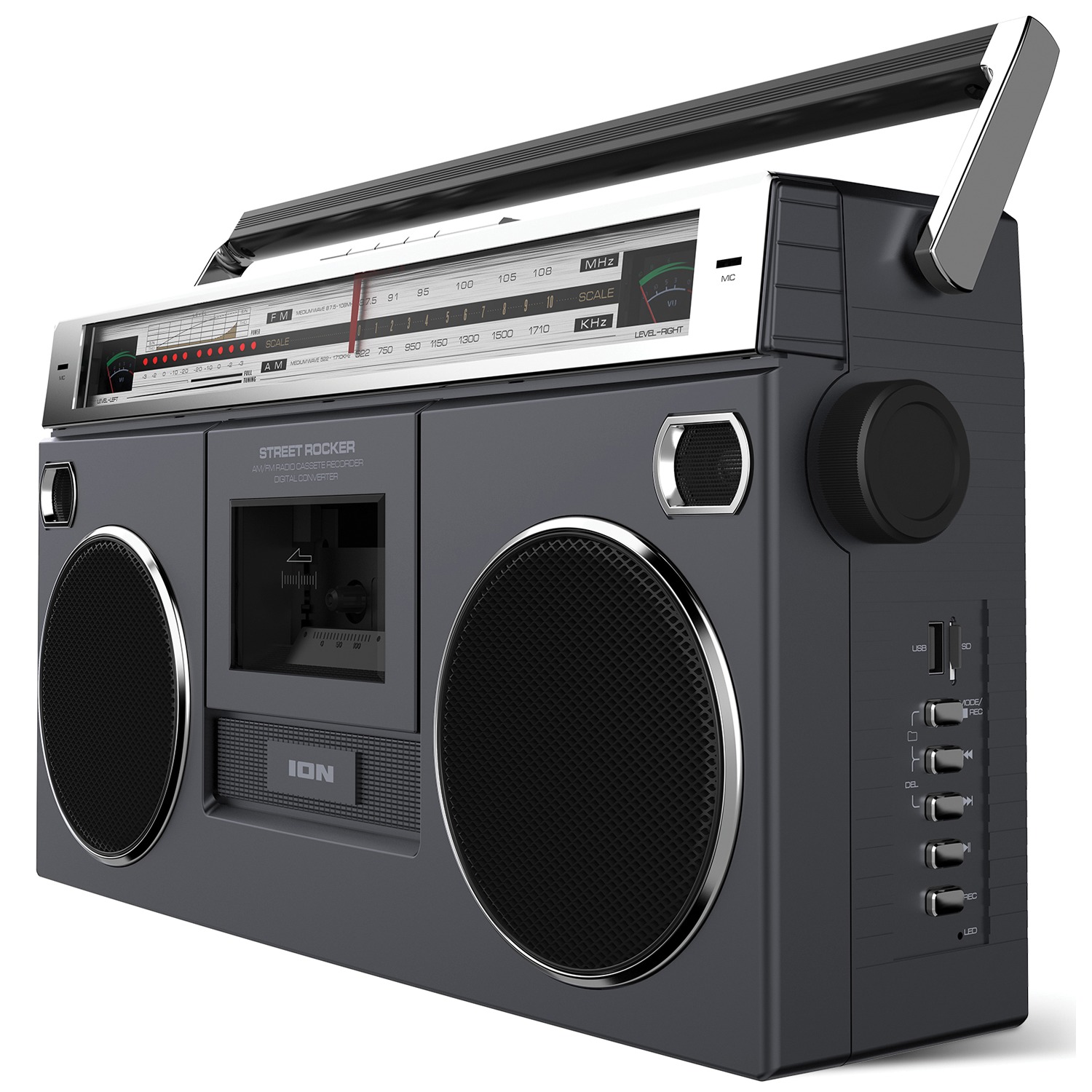 ION Audio Street Rocker Black - Portable Retro-Style Stereo Boombox with Wireless Streaming - image 1 of 2
